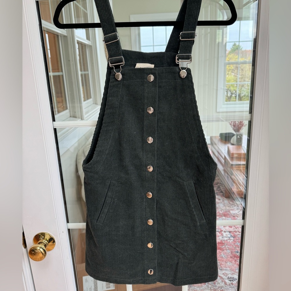 Green Corduroy Overalls Dress
